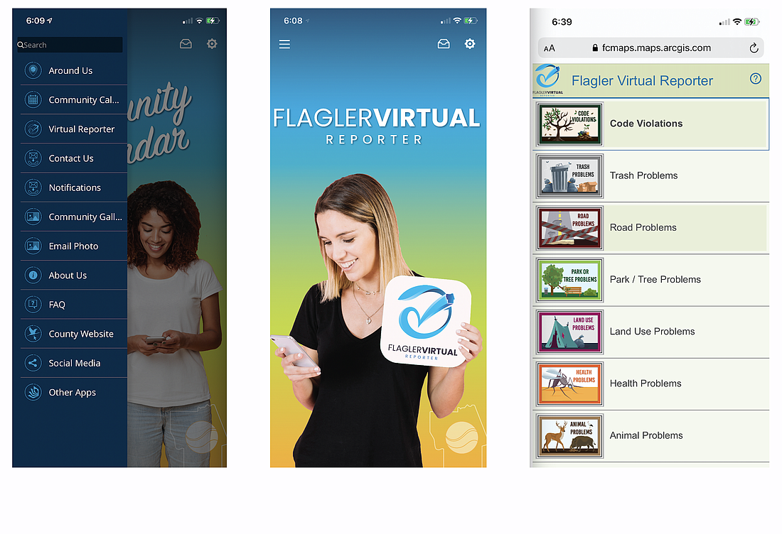 Screenshots of the county's new mobile app, U Gov Flagler