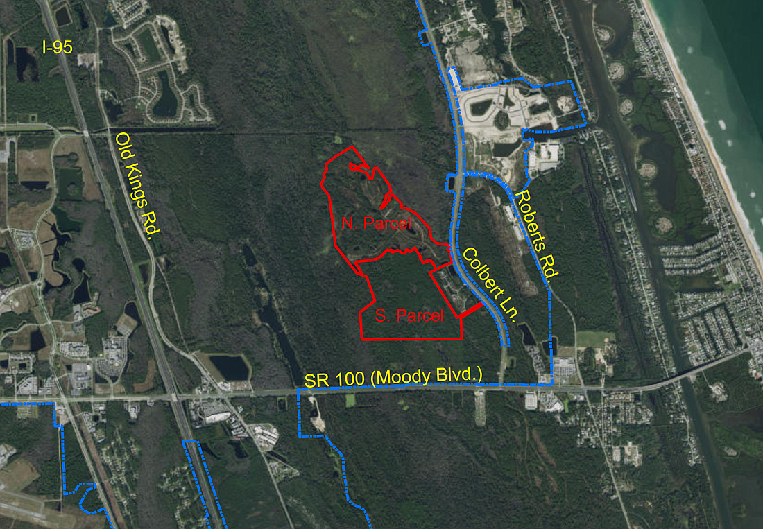 Together, the two parcels that make up Colbert Landings could hold up to 494 homes. Image courtesy of the city of Palm Coast