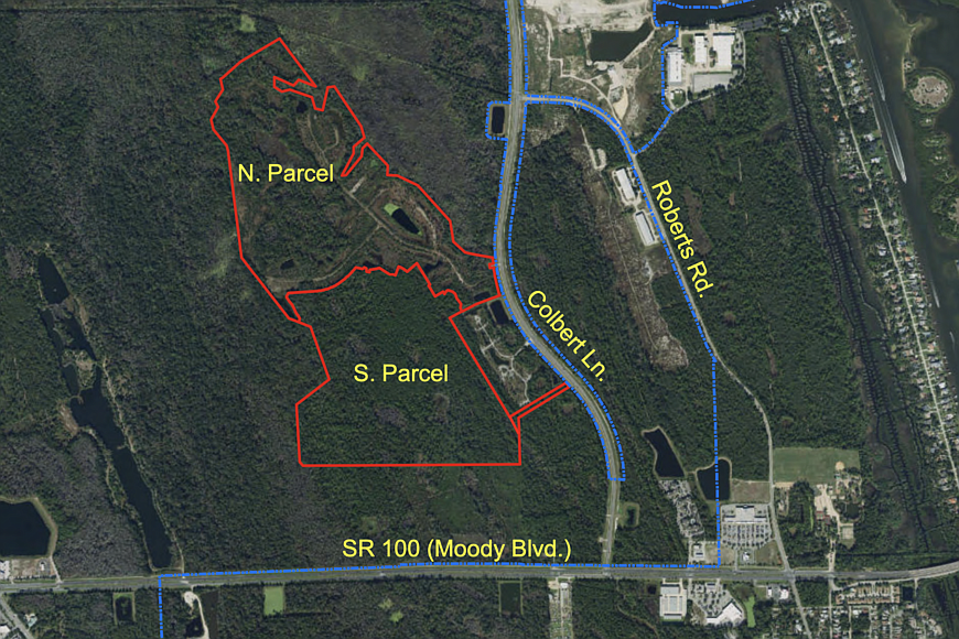 The land shown in red could be filled with 494 homes. Image courtesy of the city of Palm Coast