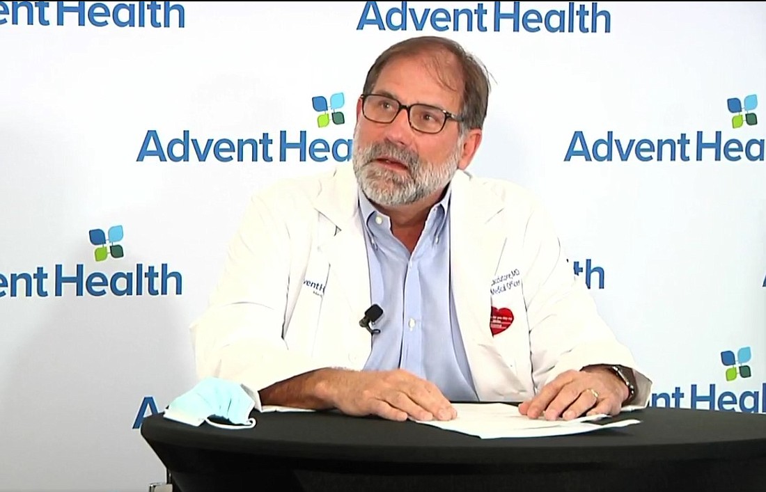 Dr. Michael Cacciatore, chief medical officer for AdventHealth Medical Group. Screenshot taken from AdventHealth's morning briefing