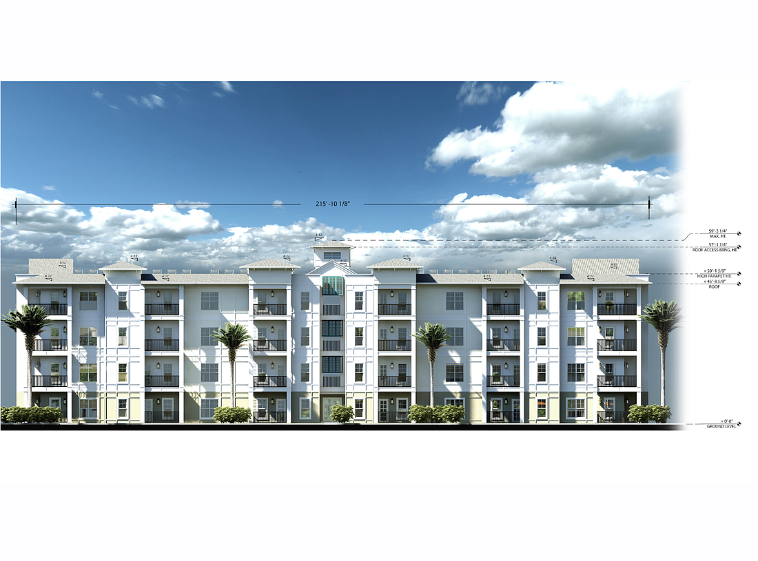 The front elevation of one of the apartment buildings. Image courtesy of the city of Palm Coast