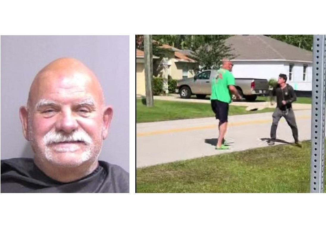 Left: William Markert booking photo; Right: screenshot from cell phone video.