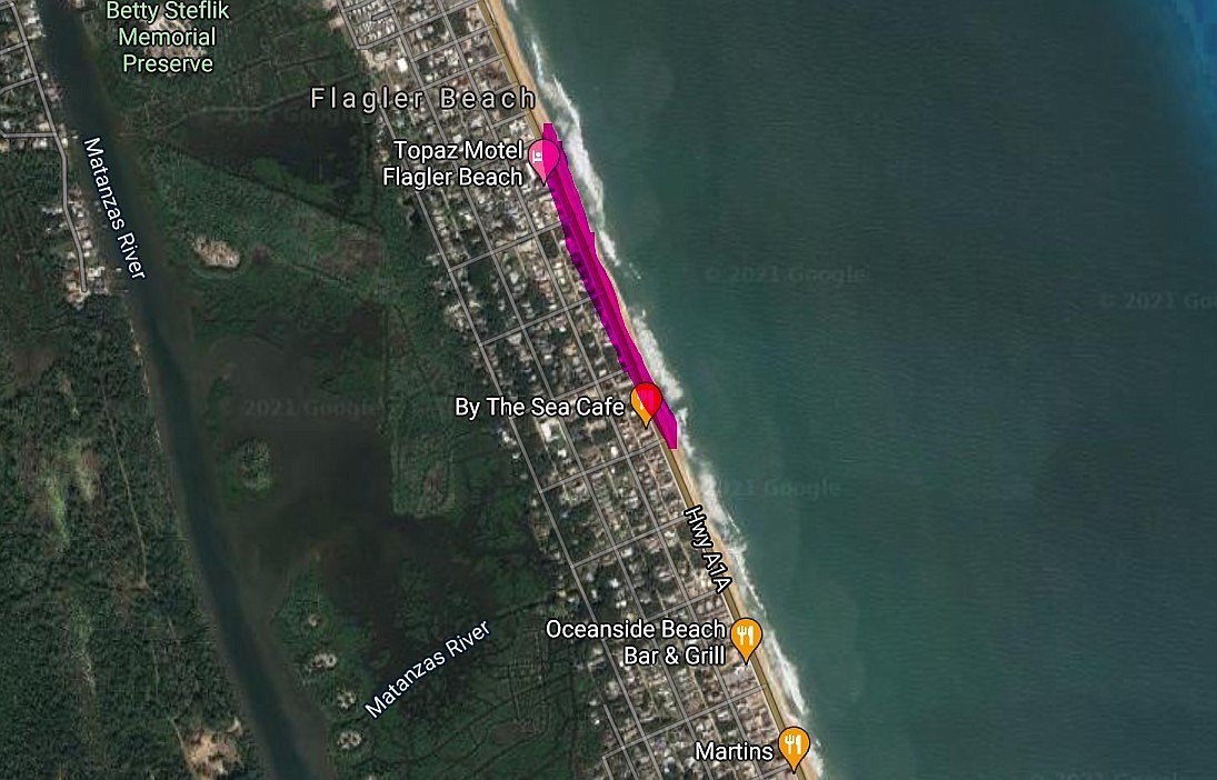 State Road A1A in Flagler Beach between South 16th and South 12th streets. Image from Google Maps