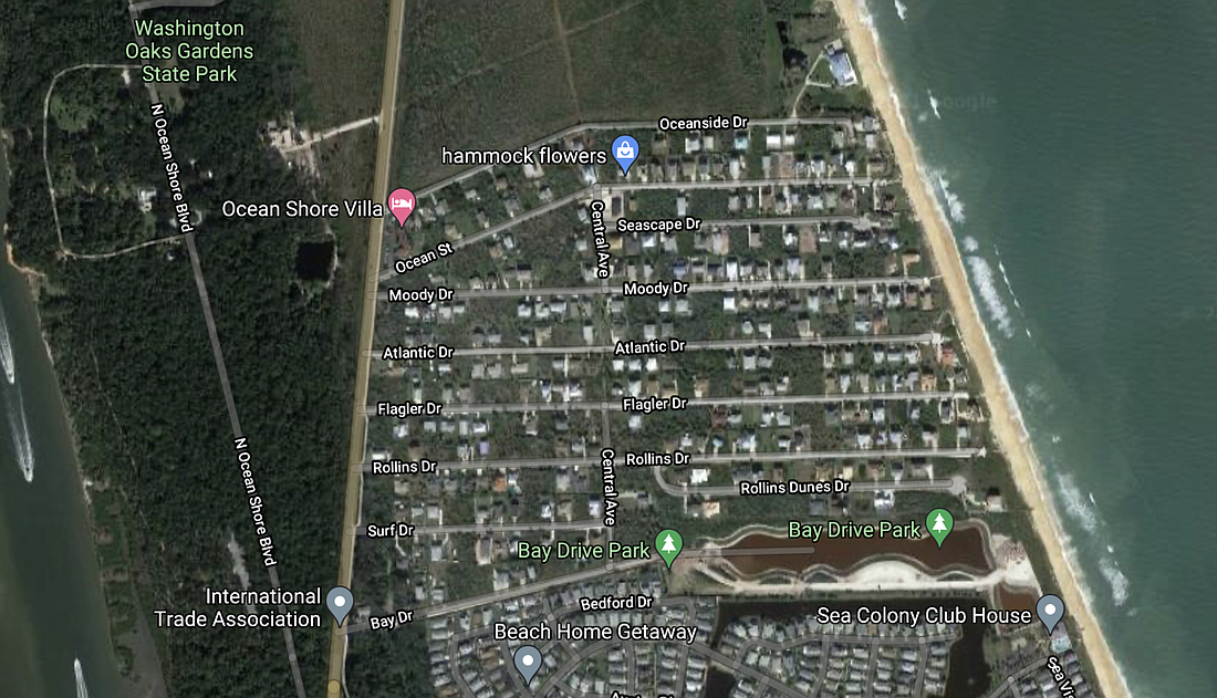 The Marineland Acres area, between Bay Drive Park and Washington Oaks Gardens State Park. Image from Google Maps