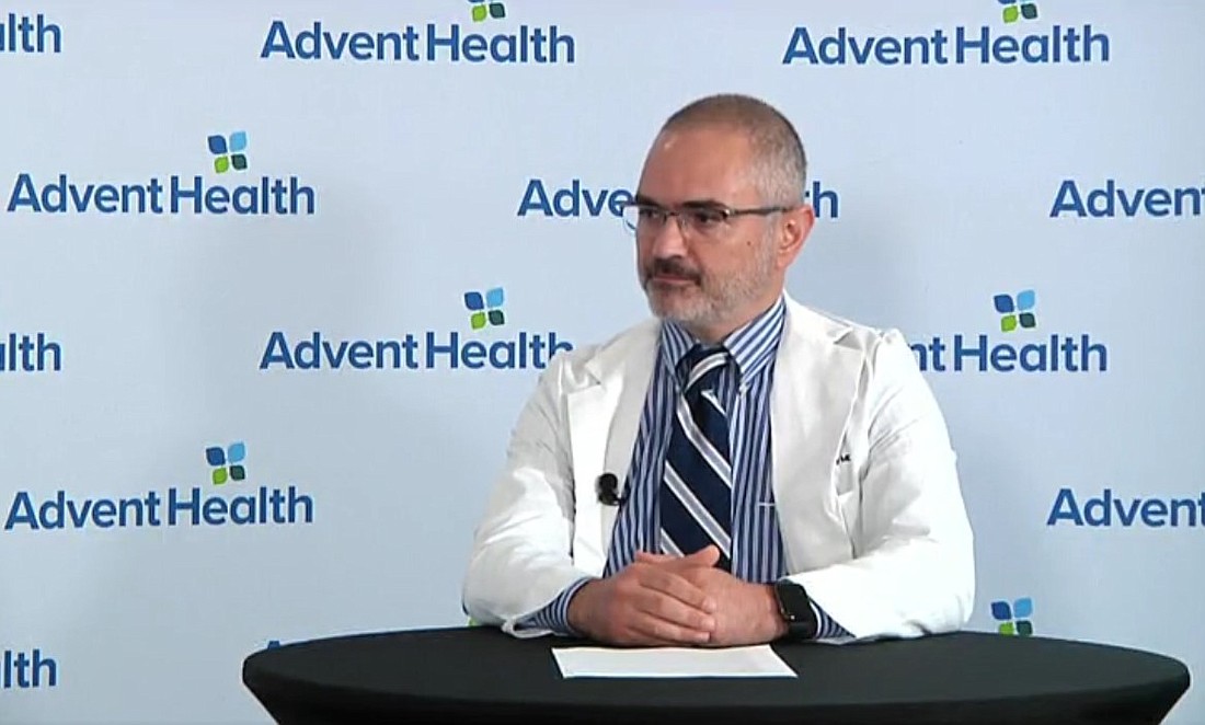 Screenshot of Dr. Khaled Fernainy during AdventHealth's July 8 morning briefing