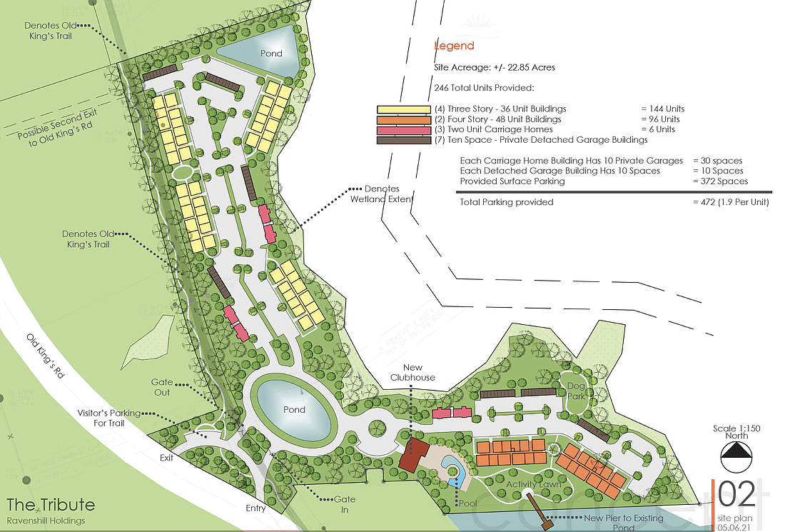 The proposed community, centered around a pond, would include a club house and dog park. Image courtesy of he city of Palm Coast