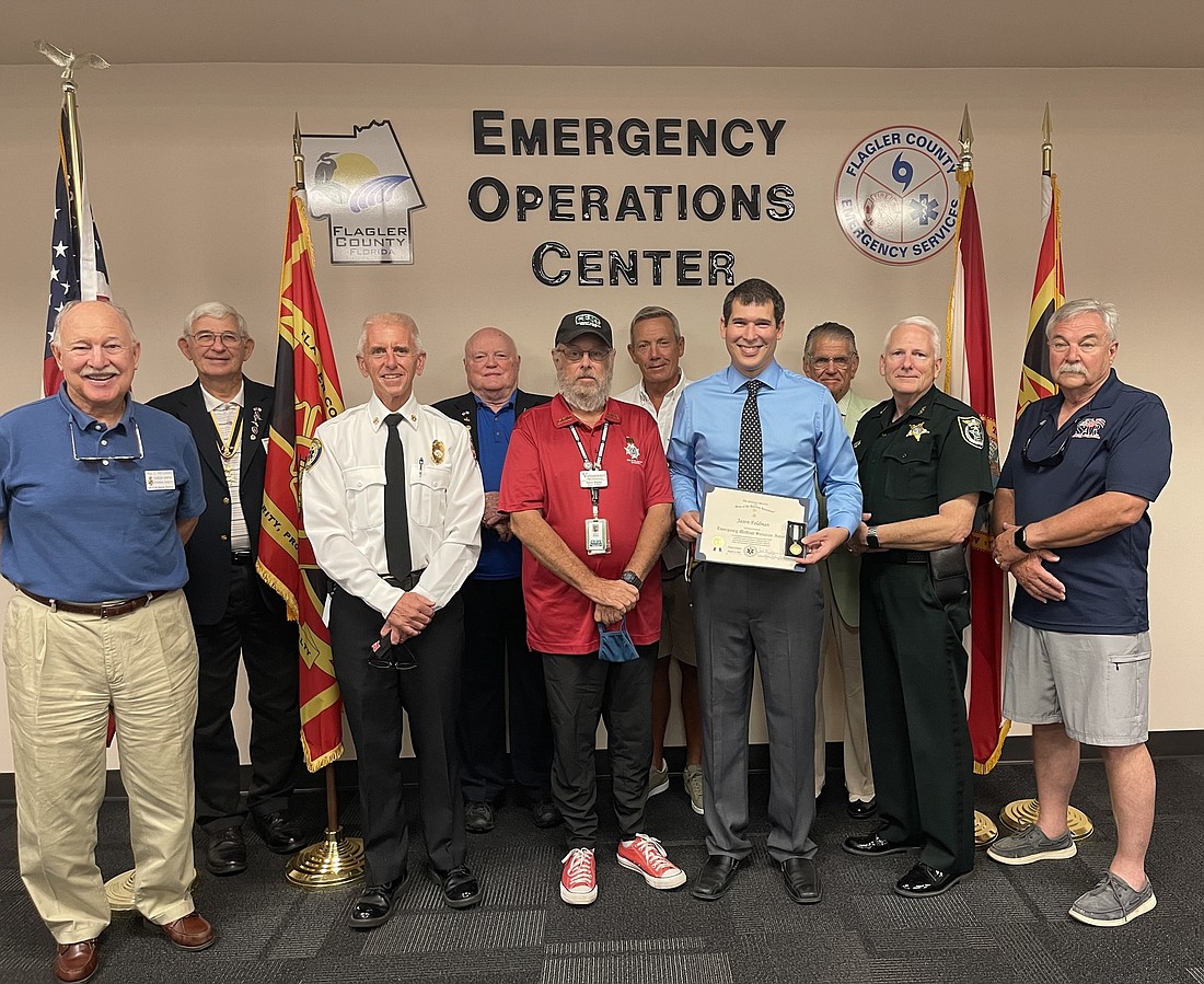 Sons of the American Revolution awarded Flagler County Firefighter-Paramedic Jason Feldman with the Emergency Medical Services Award. Courtesy photo