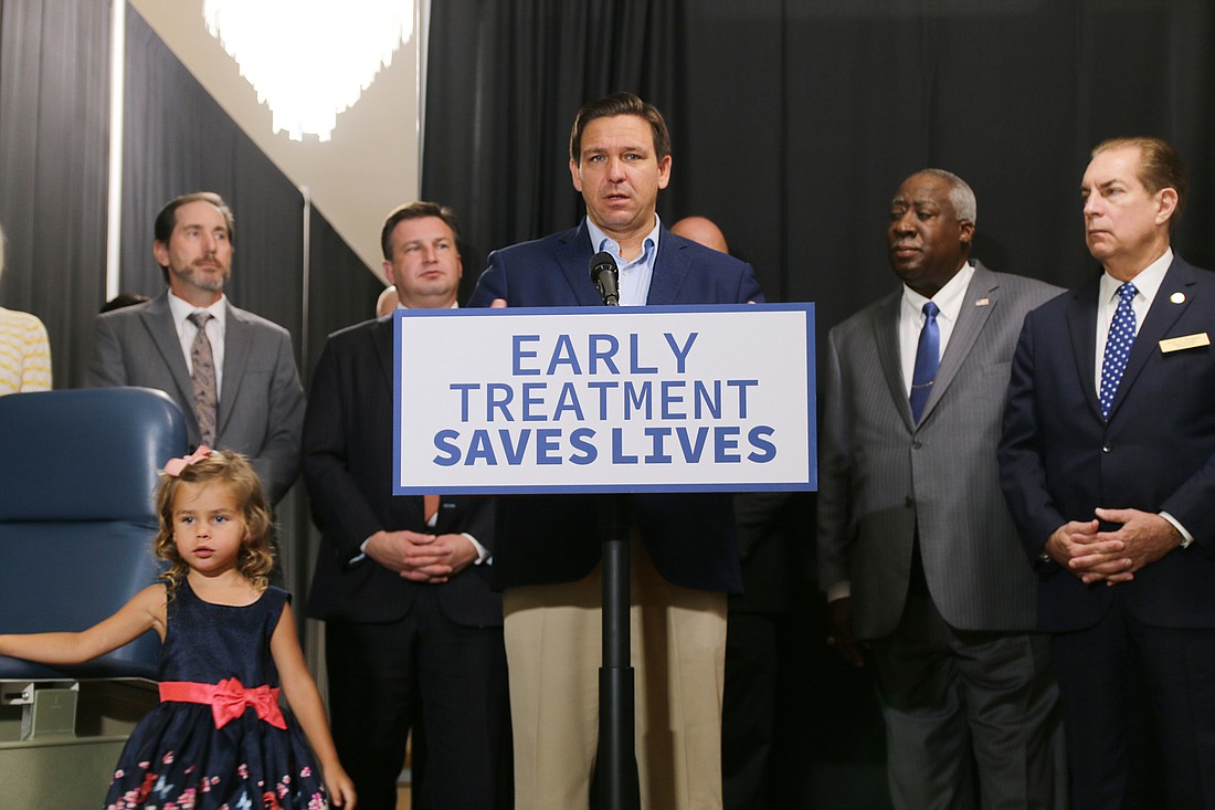 Gov. Ron DeSantis announces the opening of a new monoclonal antibody therapy treatment site in Ormond Beach. Photo by Jarleene Almenas