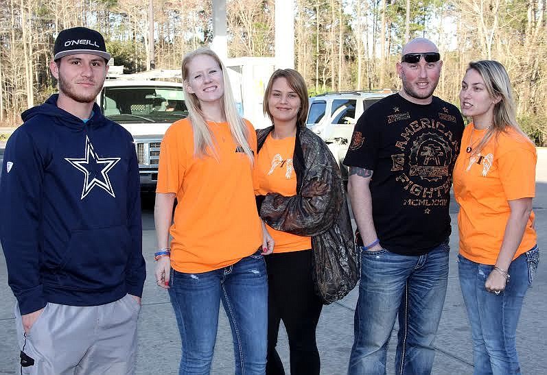 Dustin Whitman, Nicole Lemolue, Jensen Pfenning, Daniel Vitale and his sister, Brianna Tracy before the ride for Tyler on Thursday, Feb. 18. Photo by Jacque Estes