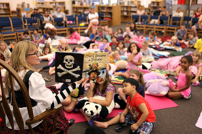 Rebecca Tavill came dressed in a pirate costume and read â€œHow I Became a Pirateâ€.
