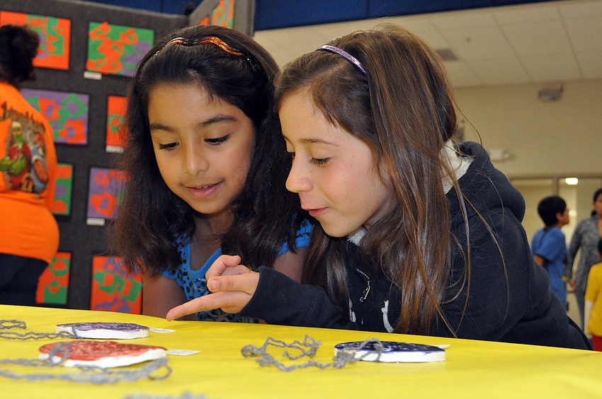 Second-graders Jessica Hernandez and Maria Vega enjoyed seeing all of the different artwork.