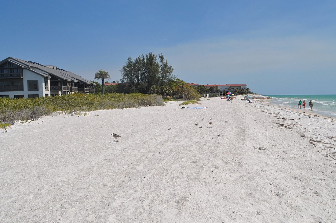 The Gulf Beach near the 360 North condominiums, left, continues to erode.