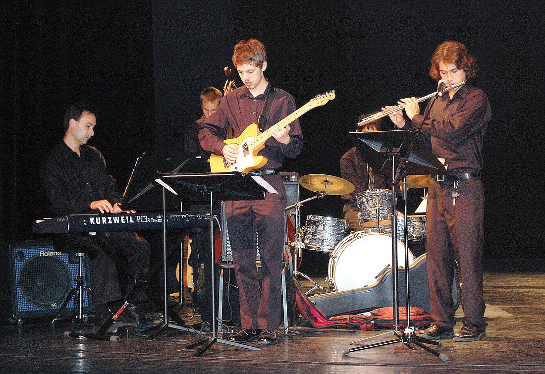 Ned Rosenblatt, Brent Layman, Jake Stuart, Ronan Cowan and Tyler Oswald perform at Booker High SchoolÃ¢â‚¬â„¢s Death by Chocolate fundraising event. Courtesy photo.