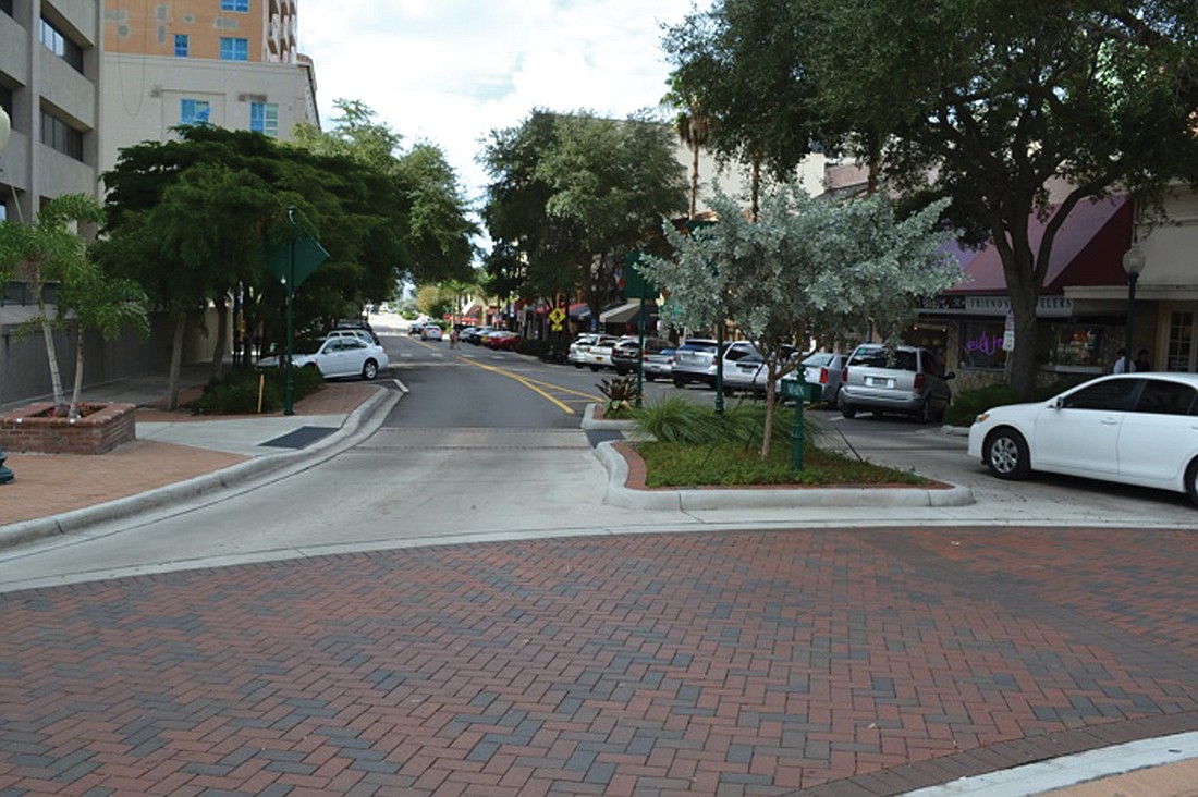 Main Street from the Five Points roundabout to Gulfstream Avenue could receive upgrades that include brick sidewalks as soon as the summer of 2013. File photo.