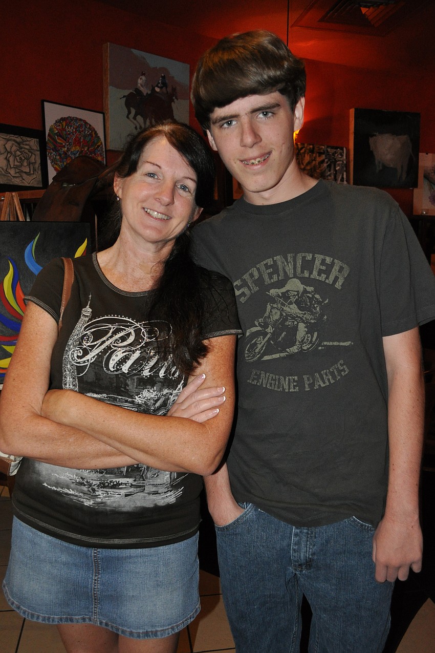 Patricia Muir came out with her son, Shane, who had two clay pieces and a painting in the show.
