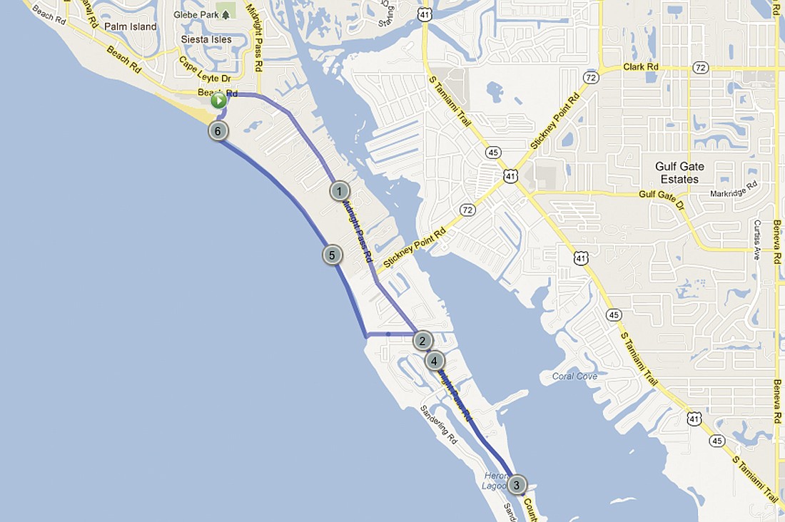 This map depicts the designated route for the 10K run in the sand.