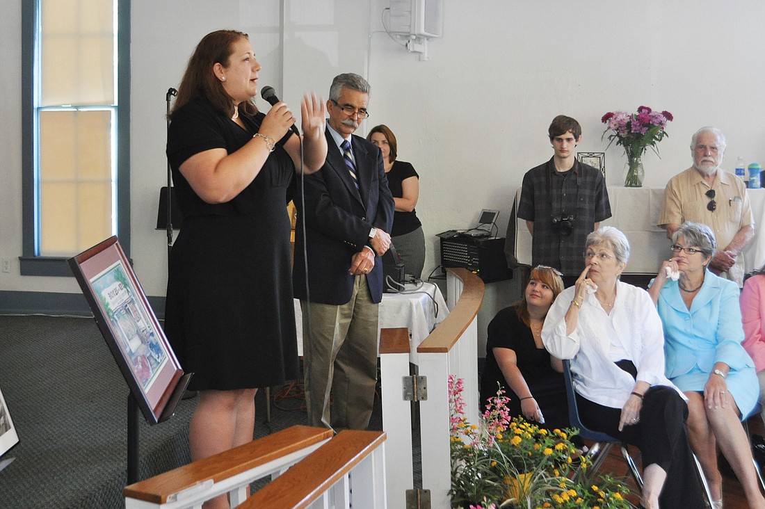 Friends and family shared memories of the late Esthus at Crocker Memorial Church. Photo by Nick Friedman.