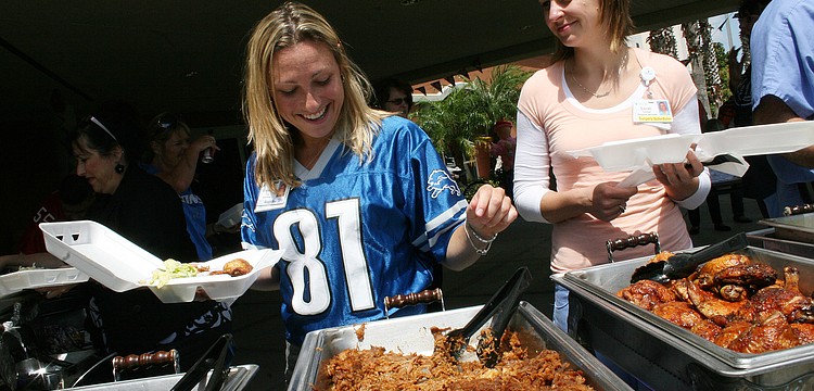 Lakewood Ranch Medical Center's Breanne Guy and Sarah Coonan enjoyed a catered lunch for National Hospital Week.