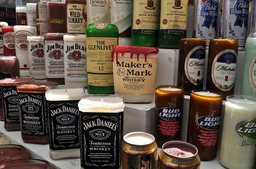 Brandles, candles made in recycled alcohol bottles and cans, were a big hit at the 9th Annual Downtown Sarasota Craft Festival, Saturday, May 19.