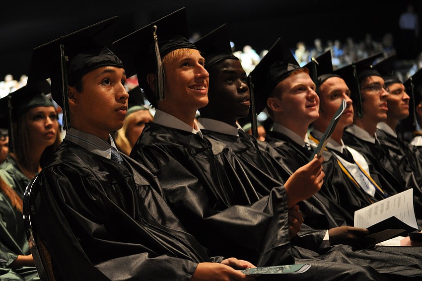 Lakewood Ranch students enjoyed watching a class video as part of opening ceremonies for commencement.