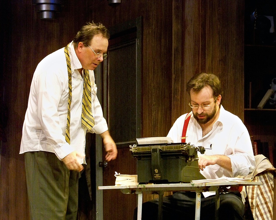 Chris Caswell as David O. Selznick and BJ Wilkes as Ben Hecht in PLATO's production of "Moonlight and Magnolias." Courtesy photo by Donna DesIsles.