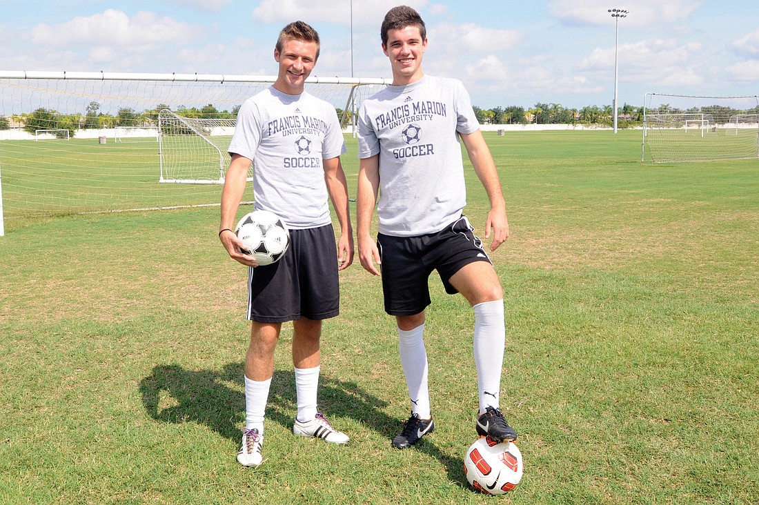 Braden River High senior Matt McNab and Lakewood Ranch High senior Tyler Norris have been playing together at the Braden River Soccer Club for the past 10 years. The two will continue playing together at Francis Marion University this fall.