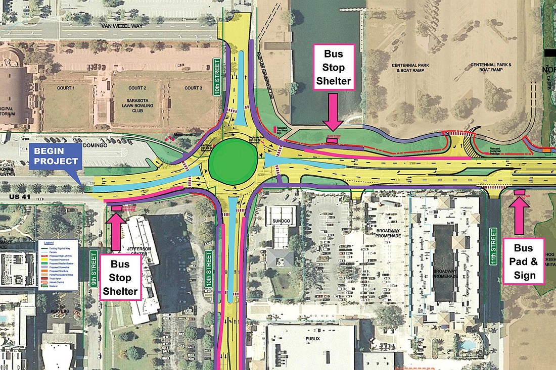 The following rendering shows how a roundabout at U.S. 41 and 10th Street would look. Courtesy rendering.