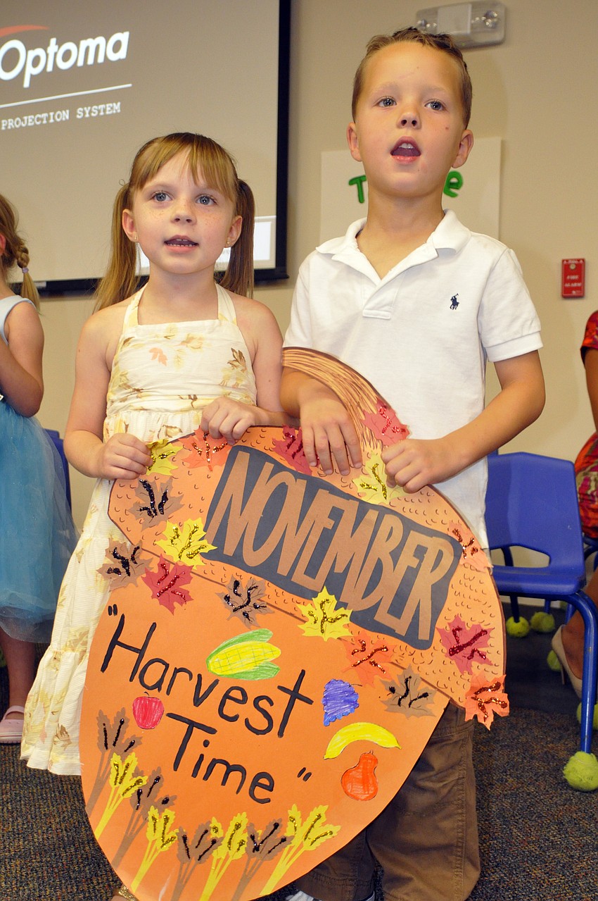 Five-year-olds Juliana Anderson and Camden Pope shared what they learned this year in VPK.