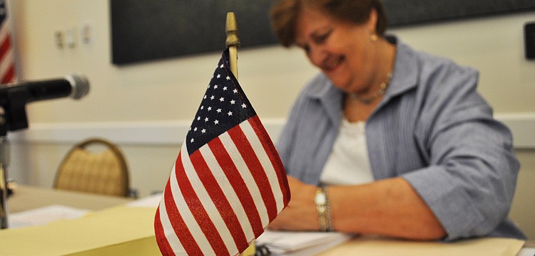 Lakewood Ranch Community Development District 1 chair person June Stroup celebrates Flag Day with a miniature flag. It  is also her birthday.
