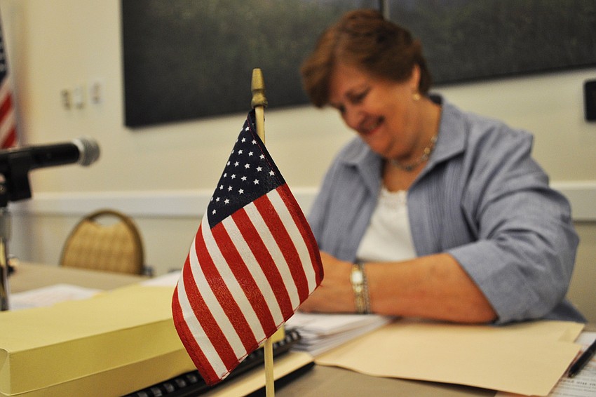 Lakewood Ranch Community Development District 1 chair person June Stroup celebrates Flag Day with a miniature flag. It  is also her birthday.