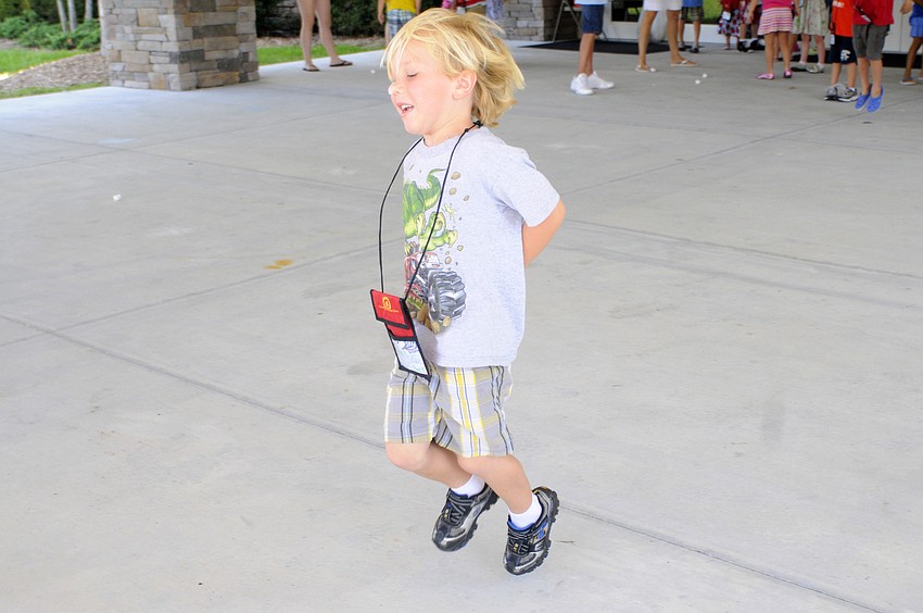 Five-year-old Colt Christiansen mastered the bunny hop for the cloud game.