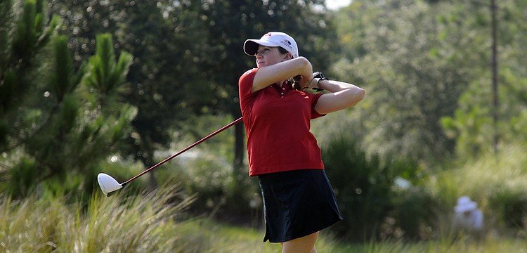 Marissa Kay of Delray Beach tees off during the third round of the championship.