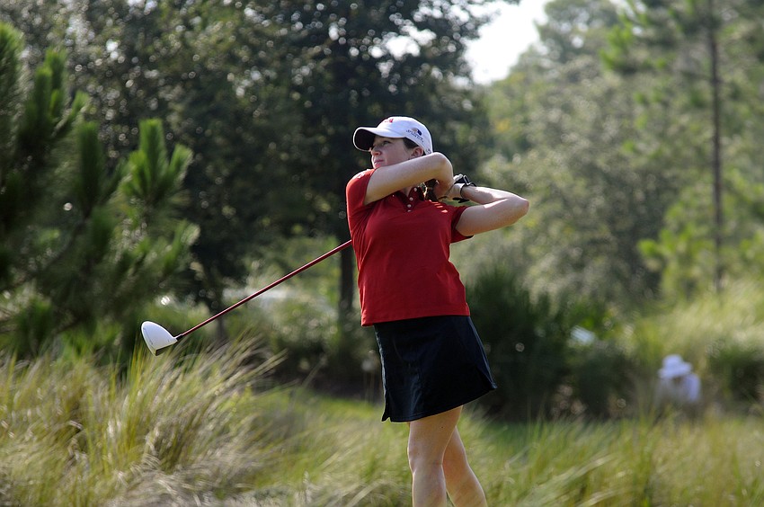Marissa Kay of Delray Beach tees off during the third round of the championship.