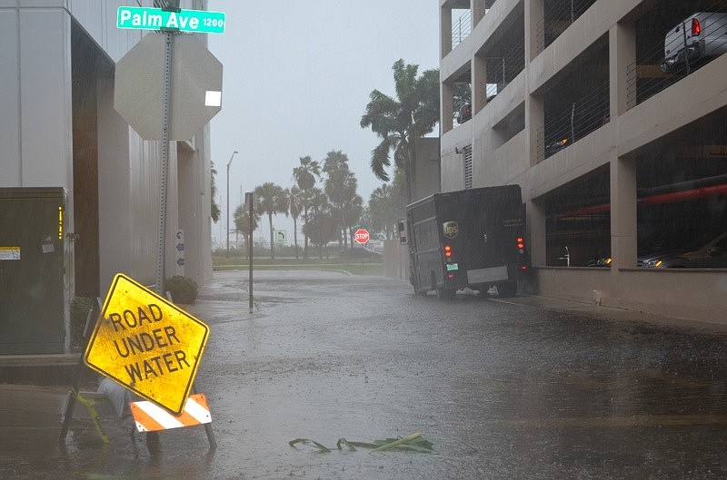 Banana Court between Palm Avenue and North Gulfstream Avenue is under water today.