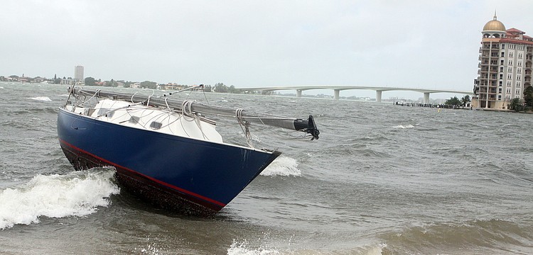 A sailboat rocks back and forth close to the shore at Island Park.