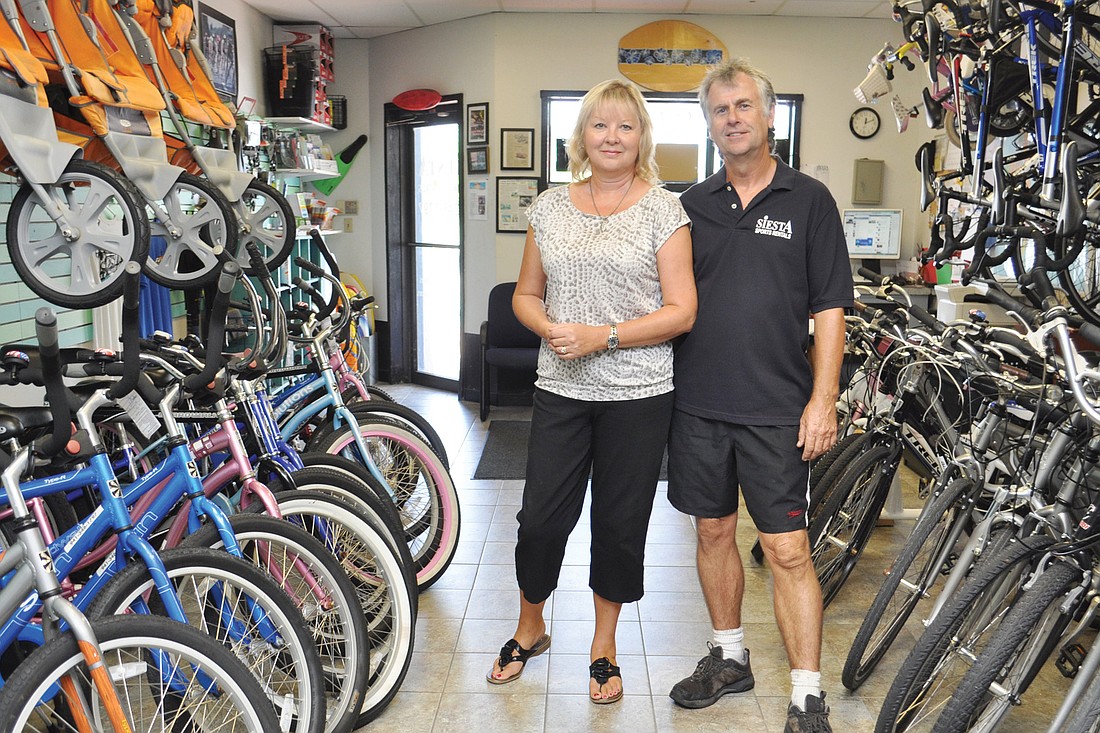 Mike and Sheila Lewis, of Siesta Sports Rentals, will rent what you need to have fun on the beach.