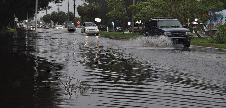 John Ringling Blvd. leading into St. Armands Circle was just barely a one-lane road Sunday afternoon.
