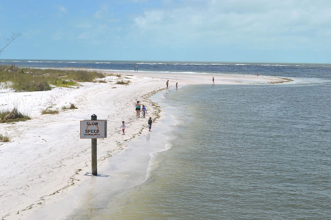 The storm extended Beer Can IslandÃ¢â‚¬â„¢s sands further into Longboat Pass. Courtesy Tom Freiwald.