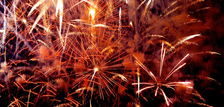 Red-and-gold sparks lit up the night.