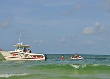 Longboat Key firefighters used the department's new rescue boat during drills with Manatee County lifeguards that involved a coordinated patient transfer from the lifeguards' Jet Ski and sleds to the boat.