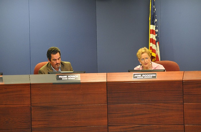 Sarasota County School Board Members Frank Kovach and Jane Goodwin vote to approve a $100,000 anonymous donation to Riverview High School.