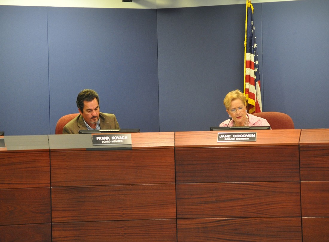 Sarasota County School Board Members Frank Kovach and Jane Goodwin vote to approve a $100,000 anonymous donation to Riverview High School.