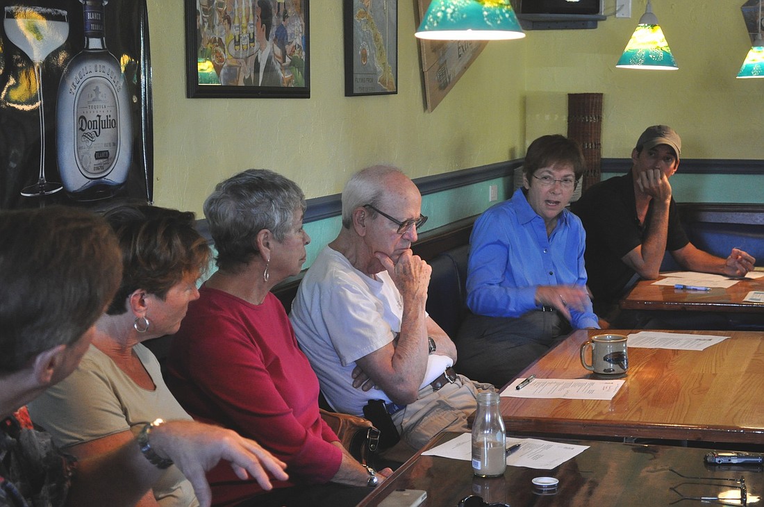 Sarasota County Commissioner Nora Patterson briefs Siesta Key Village Association members on government affairs during a July 3 meeting.