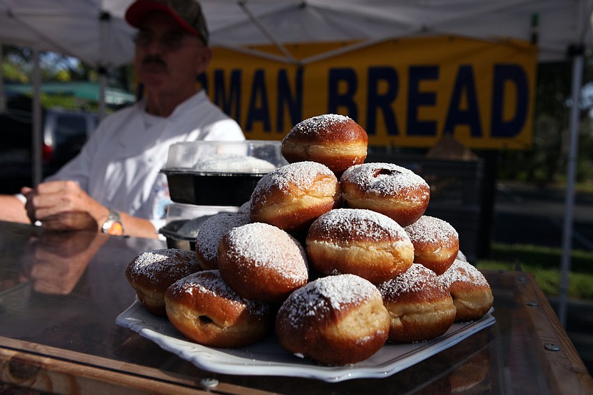 Strawberry filled Berliners with powdered sugar were on display at the Siesta Key Farmers Market Sunday, Sept. 1.