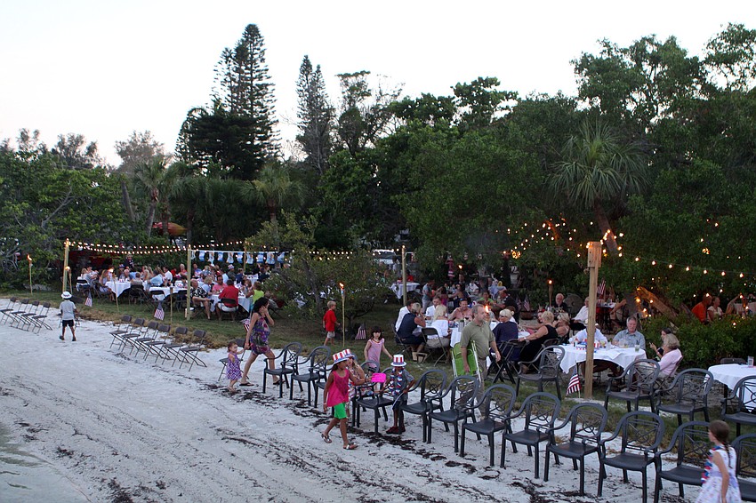 Chairs were setup along the beach for people to sit in during the firework display.