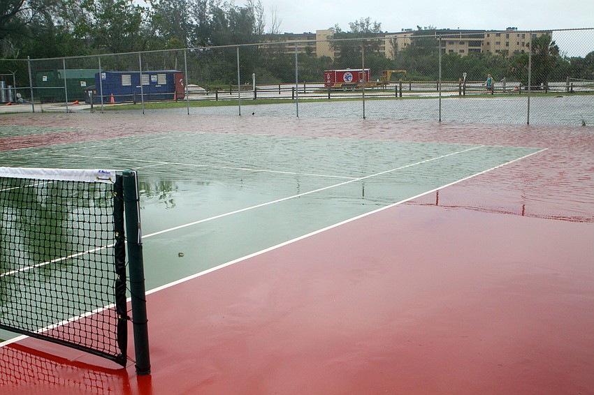 The tennis courts out by Siesta Key Public Beach were partially flooded.
