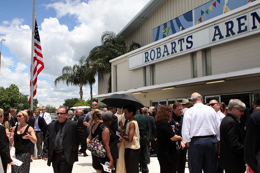 The flag outside Robarts Arena was at half-mast Thursday, March 24.