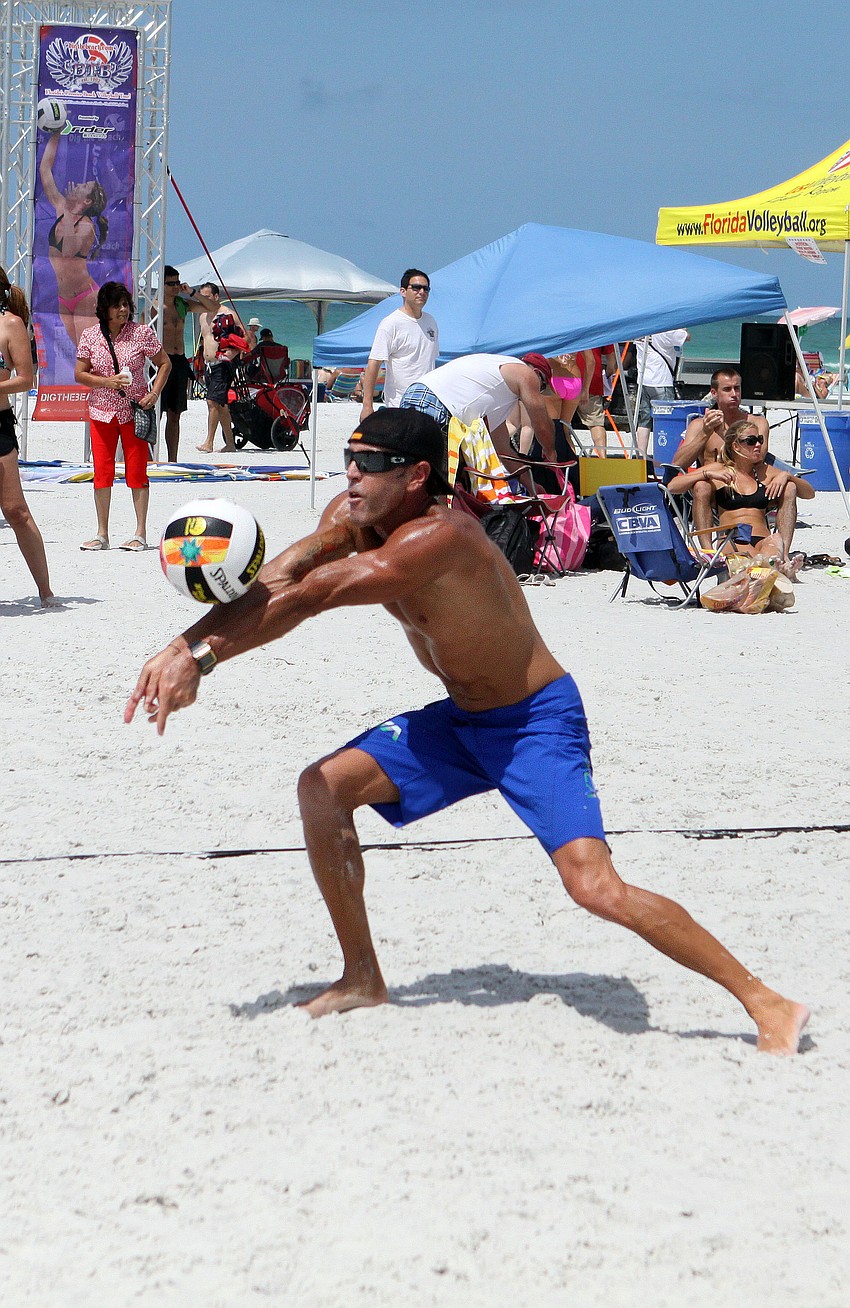 Garrett Rasmussen goes to bump the ball during his match on Saturday.