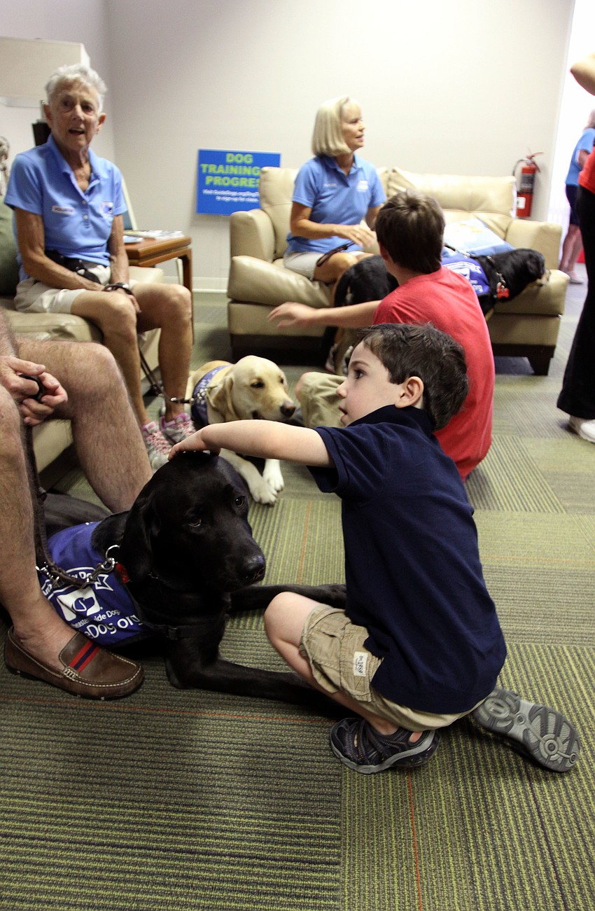 Some of the trainers and guide dogs hung out in a side room at Southeastern Guide Dogs Sarasota, Saturday, July 21. Visitors to the place had the opportunity to play and pet a wide age range of guide dogs.