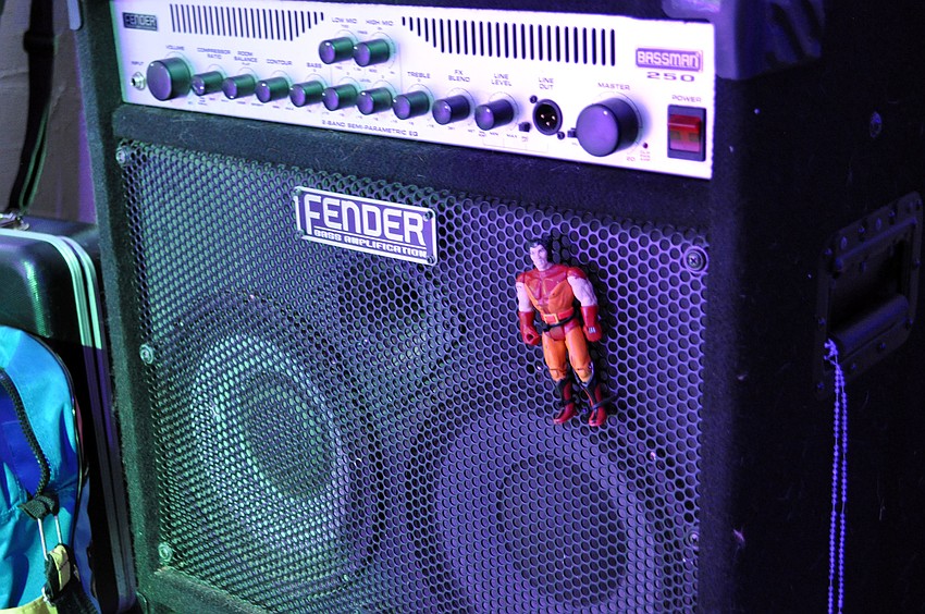 An action figure zip-tied to this ampâ€™s grill adds a personal touch.